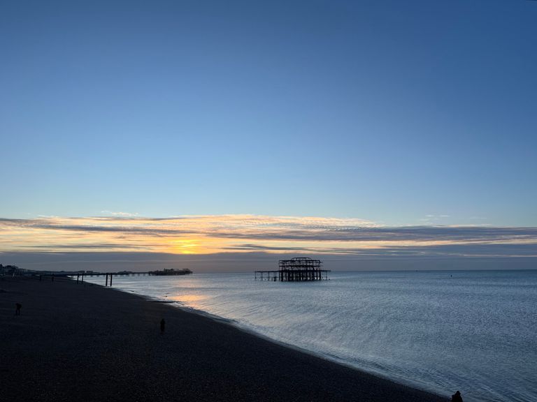 Brighton beach winter sunset