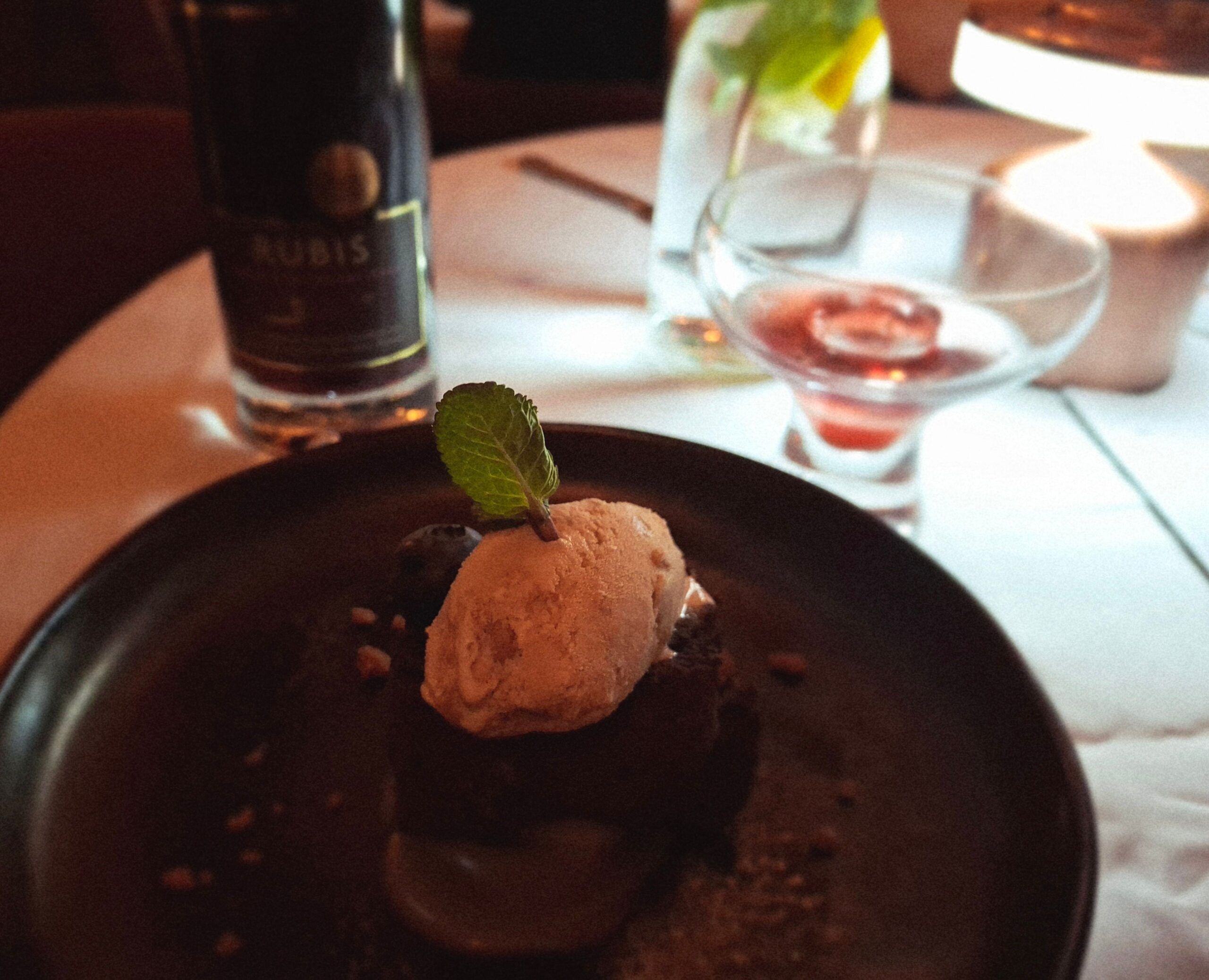 chocolate brownie served with smooth caramel ice cream