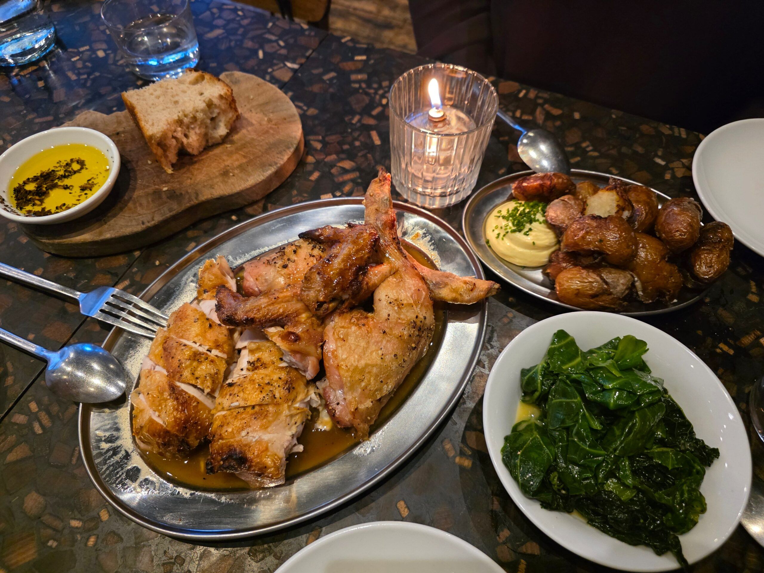 Poulet Rôti, roast chicken served with sides 