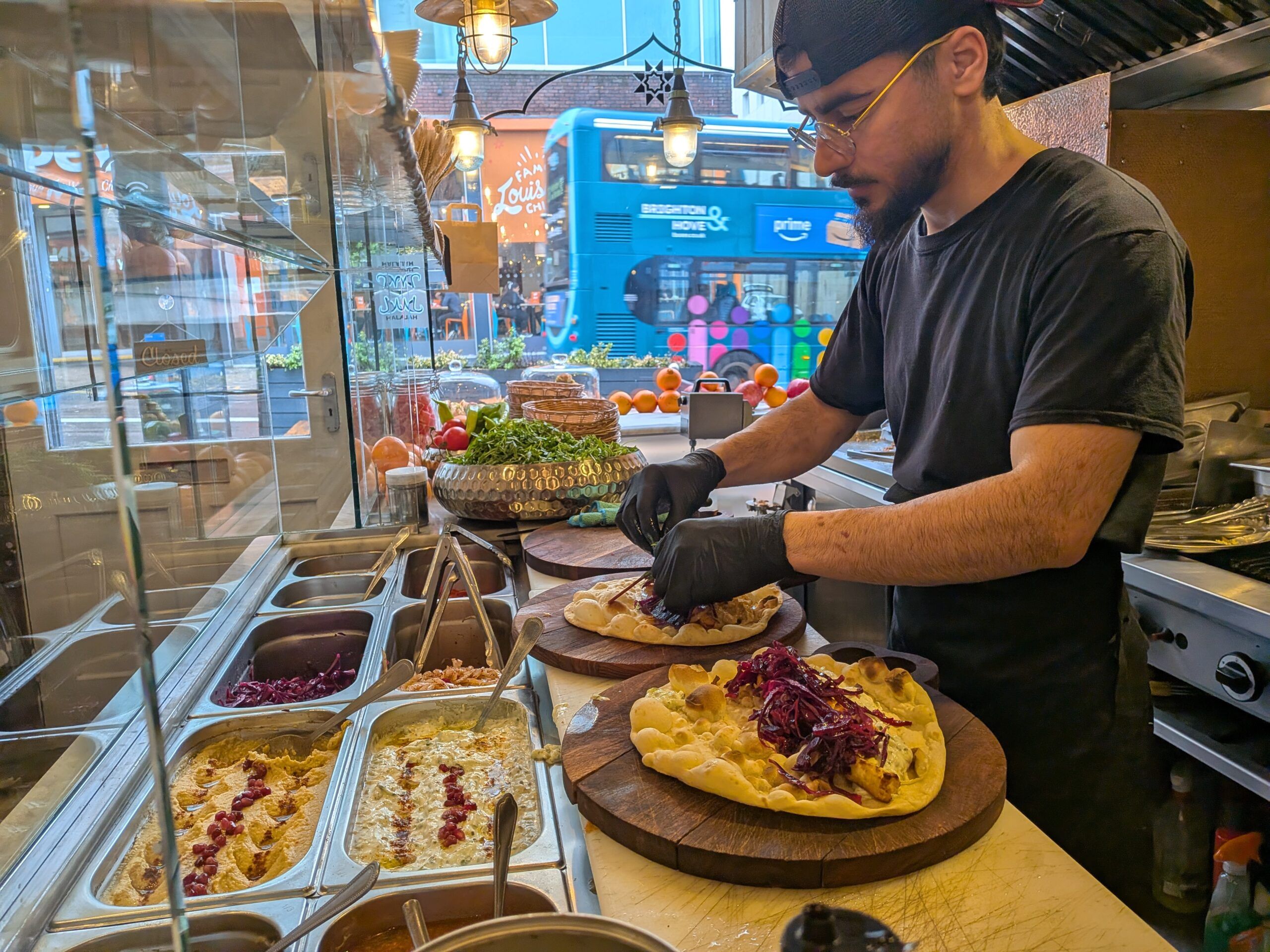 chef preparing food at Lavash, restaurant of Middle Eastern cousine