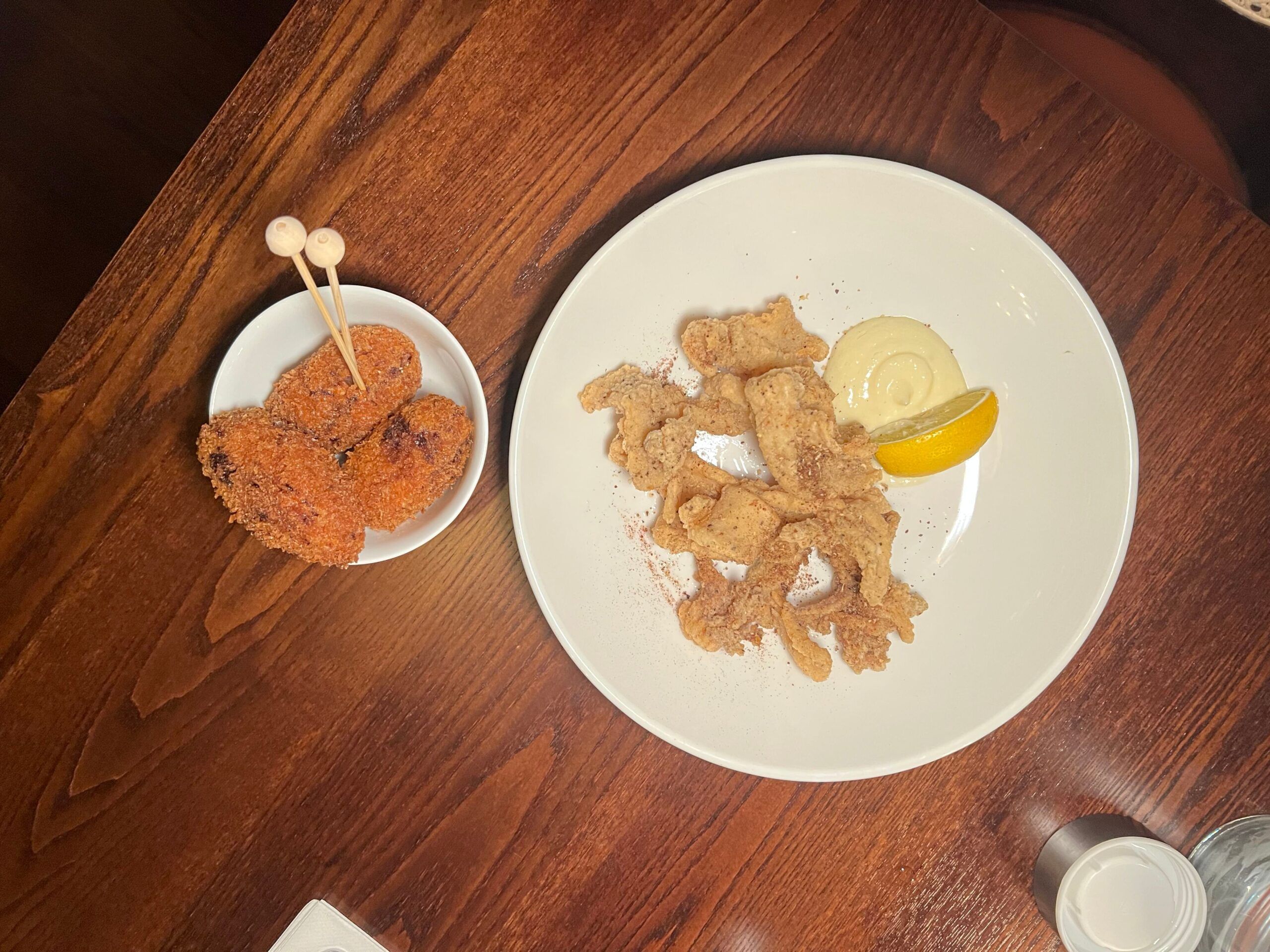 Three Ham Hock Croquettes and the Crispy Salt & Pepper Squid.