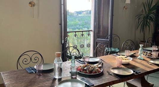 breakfast set on the table at villa loredana