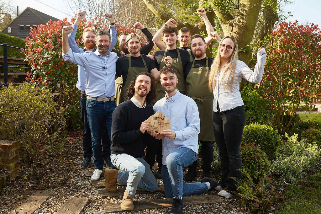 The winners of Best Sussex pub at the BRAVO 2026 Awards. The Eihgt bells in Jevington. Pictured, the team in the garden celebrating the win. Located in the South Downs National Park.