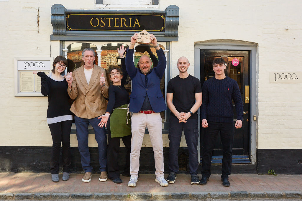 The team at Poco in Alfriston. Celebrating the best wine list in Brighton, Hove and Sussex. With 100's of wines to choose from, including rare wines and wines from Sussex vineyards. BRAVO 2026 Best Wine list winner.