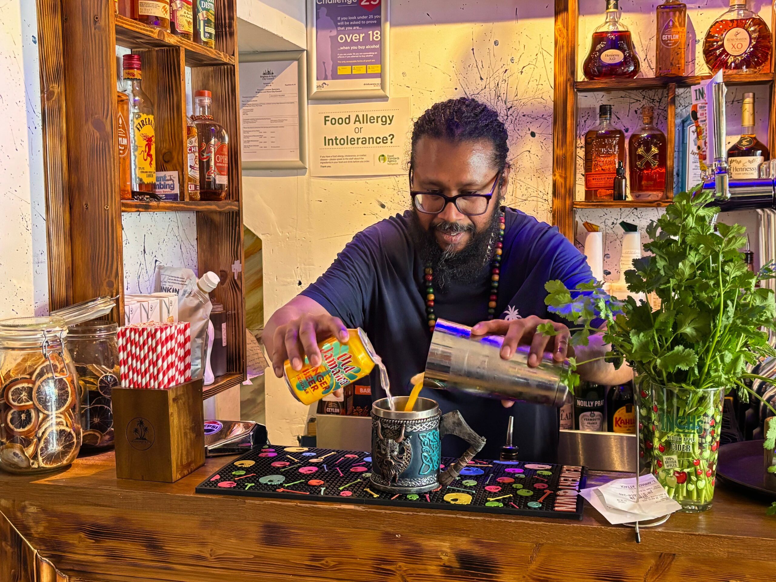 Naveen preparing cocktail