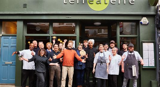 The Best Brighton Restaurant in 2026 - The BRAVO 2026 Award Winners. terre a terre in Brighton's Lanes wins the 2026 BRAVOs. Pictured, the team celebrating their win outside the restaurant. The No.1 Best Restaurant in Brighton - Locals favourite. Public vote. 3rd in the Best Hospitality Team