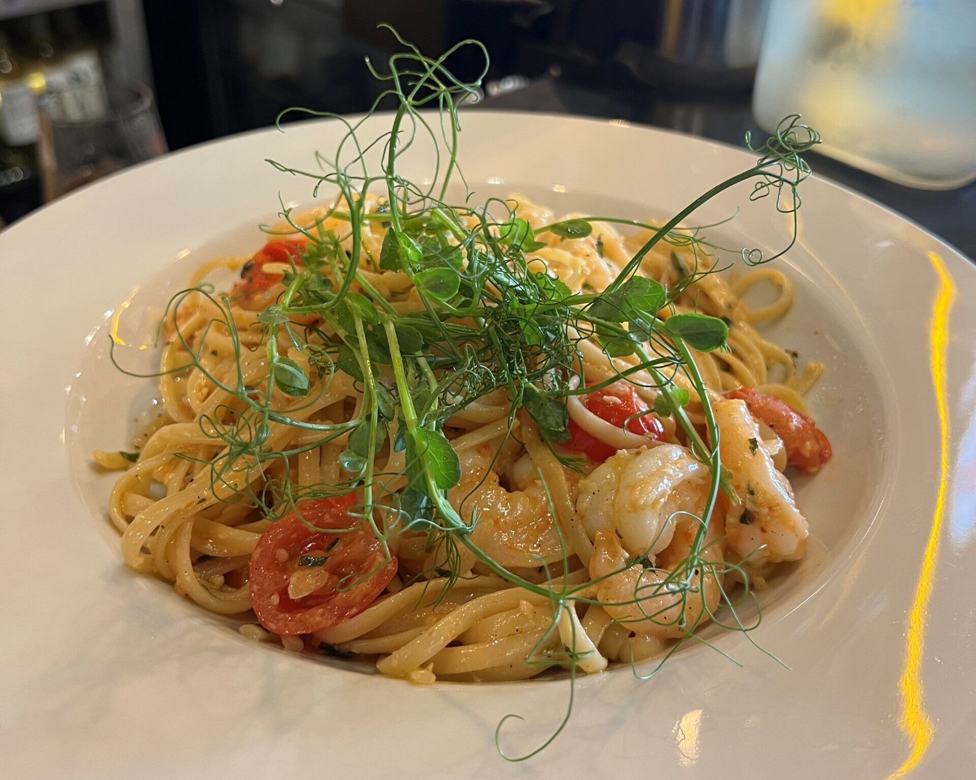 prawn seafood dish at La Piazza. Hove restaurant near the Floral clock