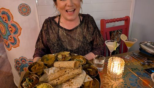 Brittany holding thali platter