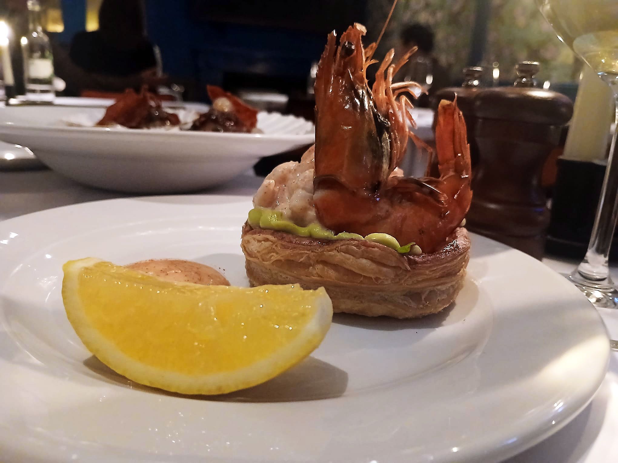 vol-au-vent, with a larger prawn sticking jauntily out of the top