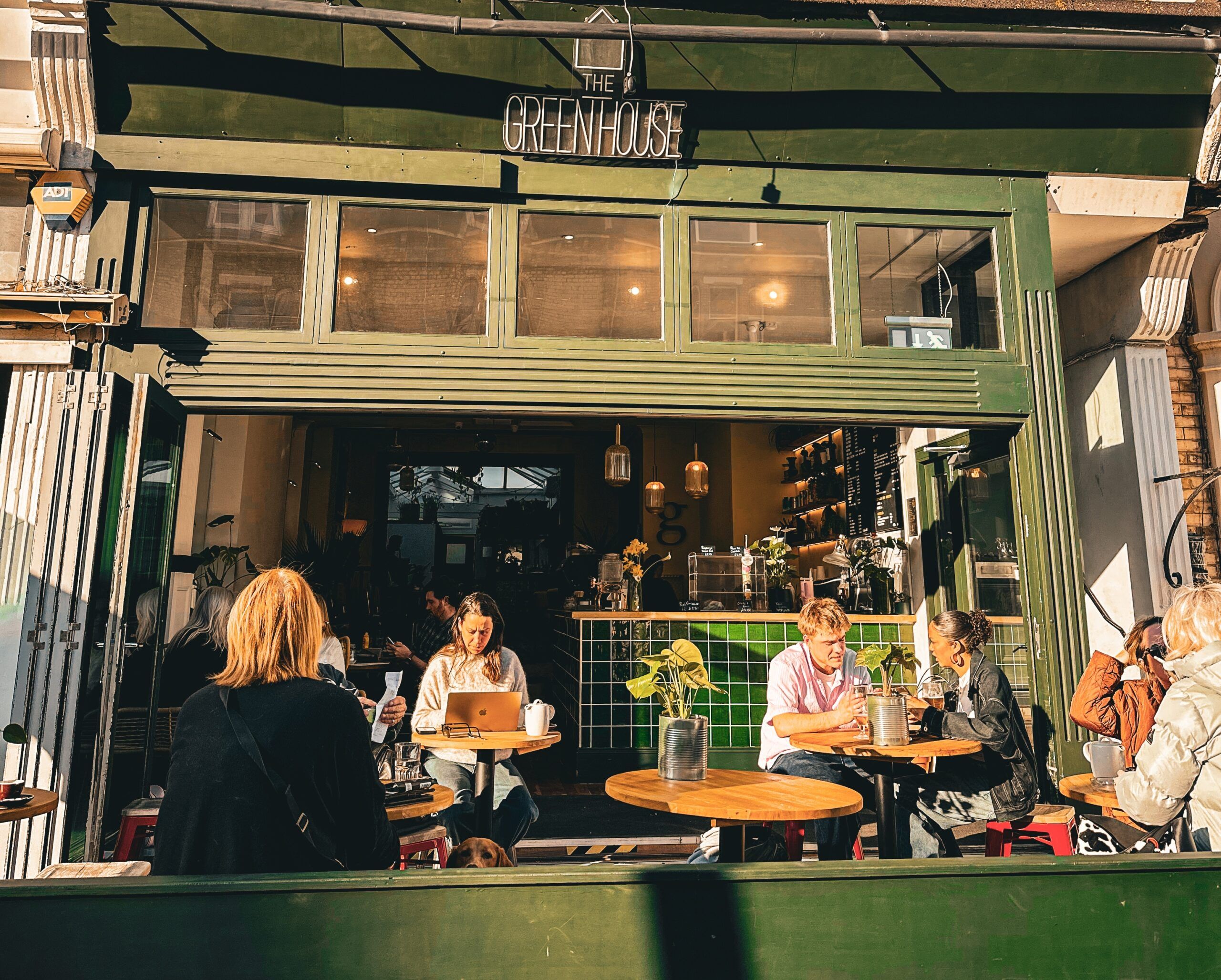 cafe with terrace in Hove. Diners enjoying morning coffee