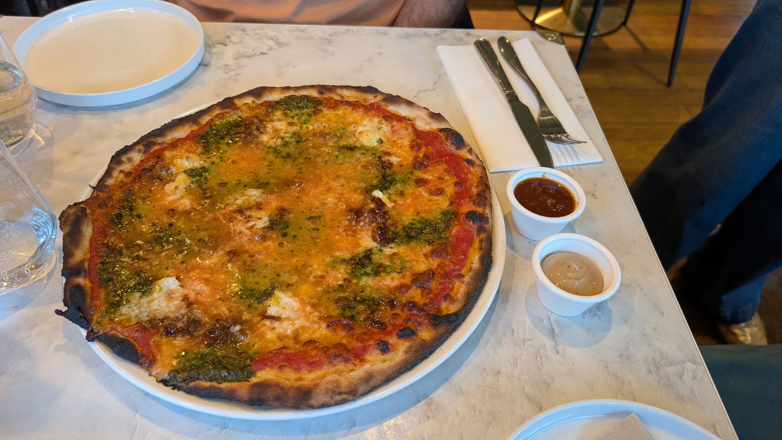 pizza and two type of sauces