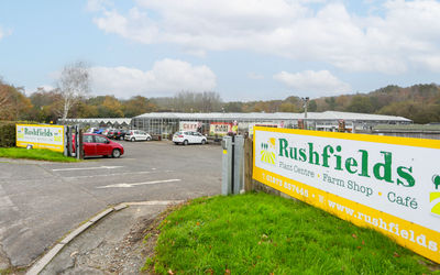 the entrance area to Rushfields Garden centre. Best for home and garden. Fruit and vegetables with butchers on site.
