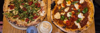 over head shot of two vegan pizzas at Purezza