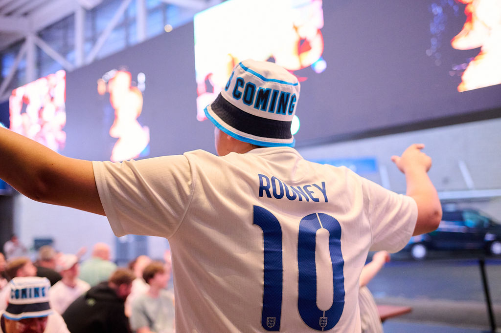 an England fan with his Rooney shirt on, during the 2026 World Cup