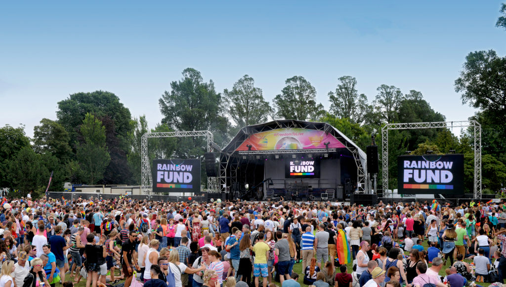 Festival goers at Brighton Pride - thousands of attendees at arguably the UKs biggest Pride Festival