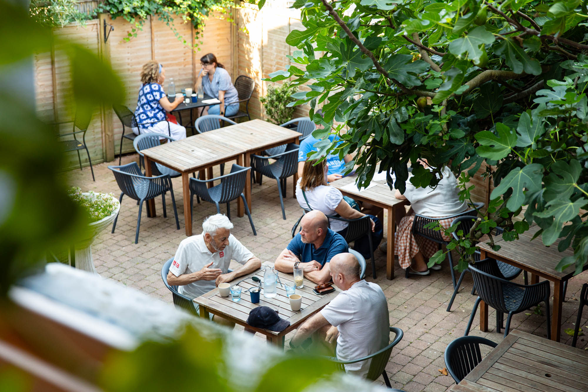 people dining in the Canopy garden, alfresco dining