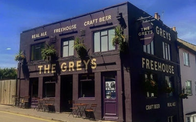 The Greys in Hanover in Brighton. Purple facade on Southover Street in Hanover