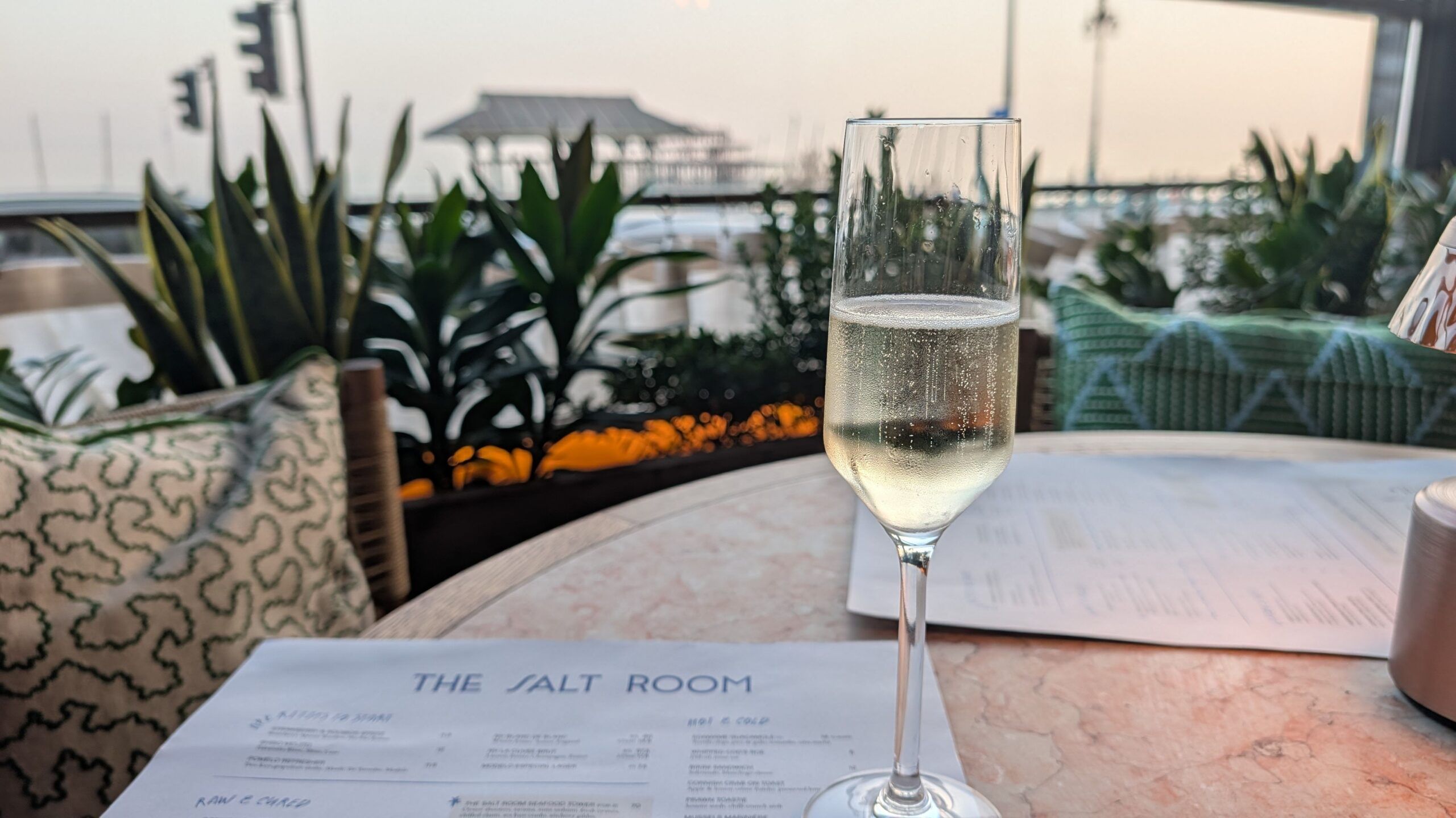 photo of sparkling wine served on the table at The Salt Room terrace