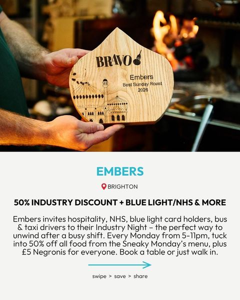 food offer at embers in brighton. Blue Light card