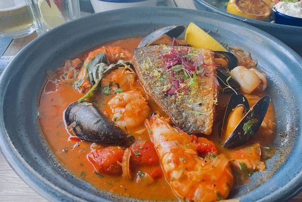 close up shot of the fish stew at Crabshack