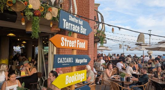Shelter Hall - exterior shot of the busy terrace at Shelter Hall