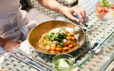 Alfresco summer gnocchi dish at Terra Restaurant