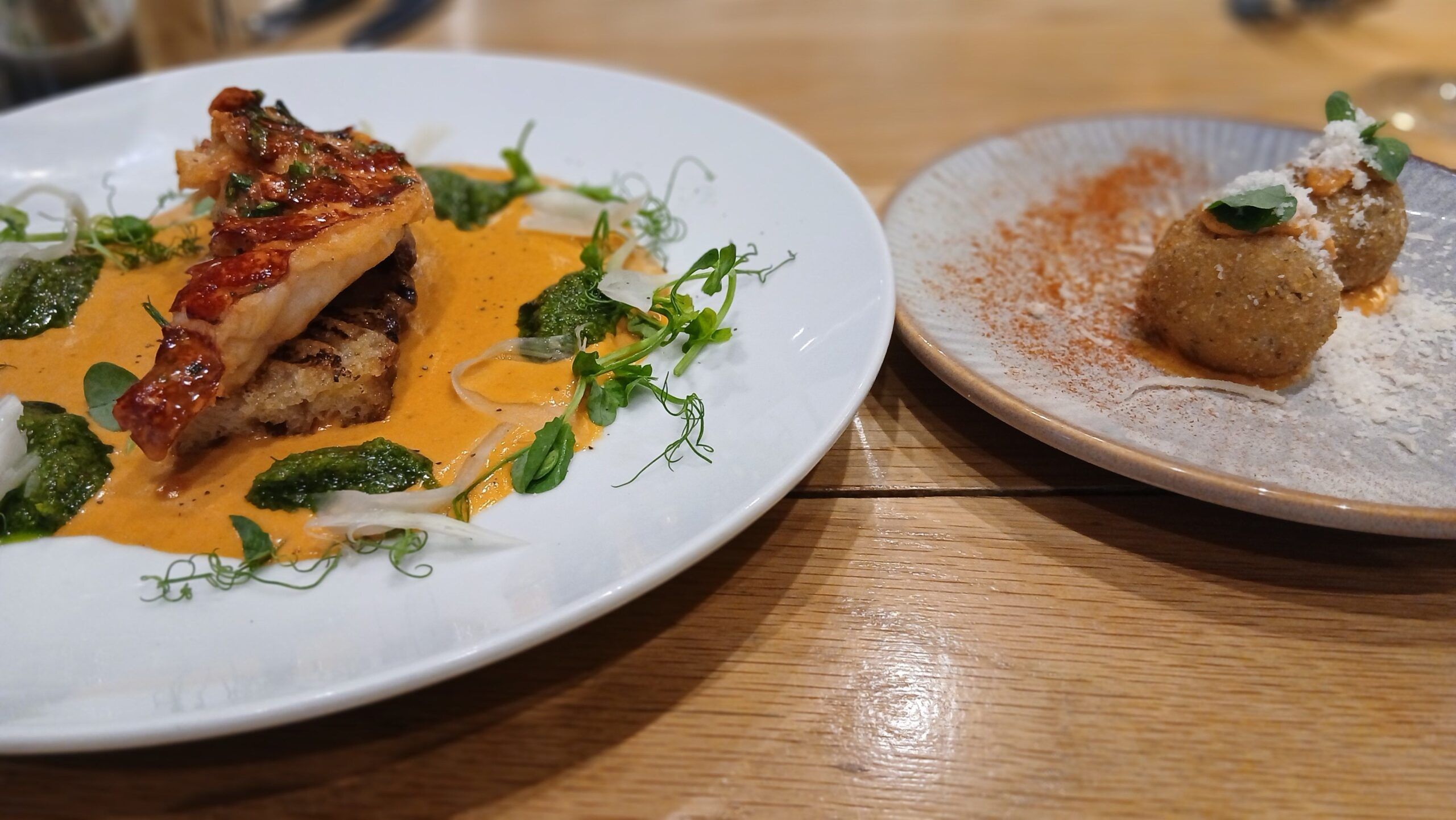 lobster tail and croquettes