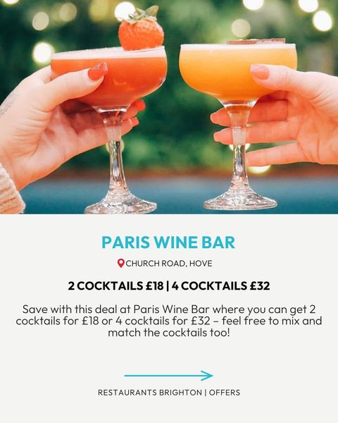 cocktail offer in hove at Paris Wine Bar