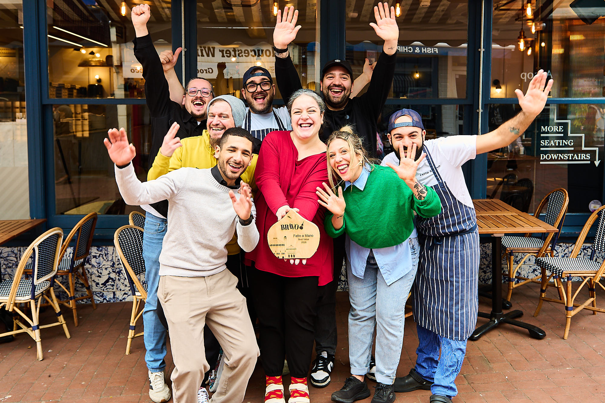 Fatto A Mano celebrating their win at the 2026 BRAVO Awards