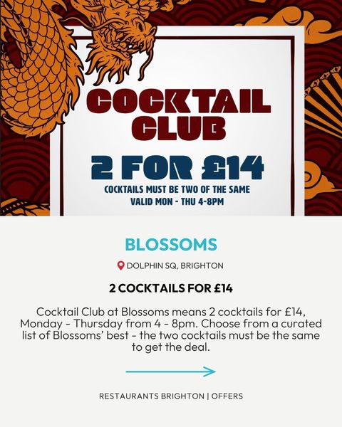 cocktail offer in Brighton at blossoms
