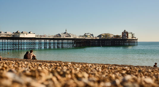 Brighton beach and pier on a sunny autumn day