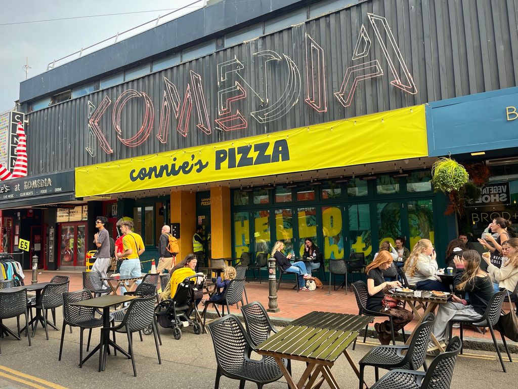 Connie's Pizza in Brighton at Komedia. Pizzeria on former GBK site in Brighton's North Laine.