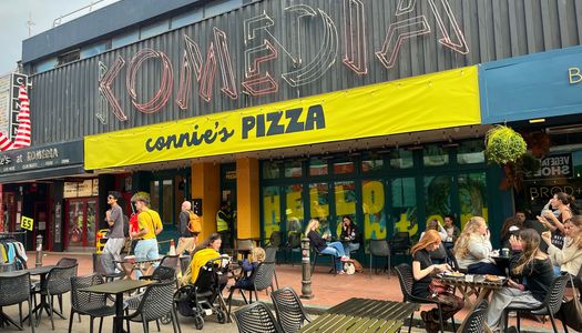 Connie's Pizza in Brighton at Komedia. Pizzeria on former GBK site in Brighton's North Laine.