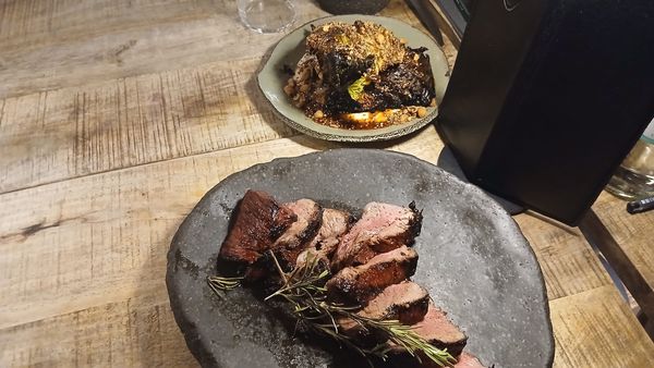 steak served on the grey plate at the Embers Brighton